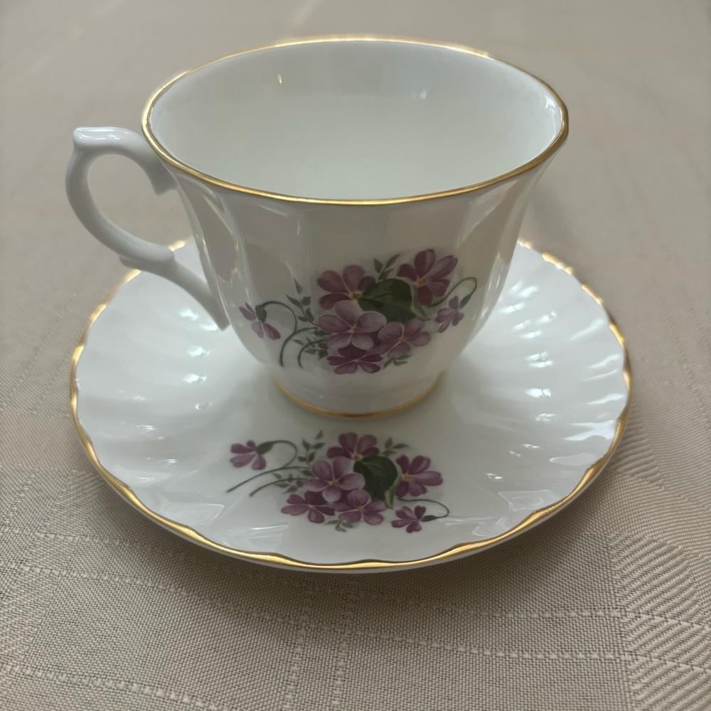 Vintage Violet antique Fine Bone China Crown Trent tea cup and saucer